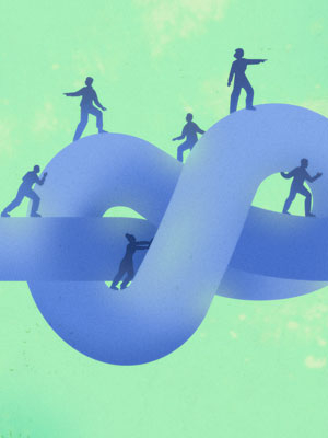 Illustration of people on a green background.