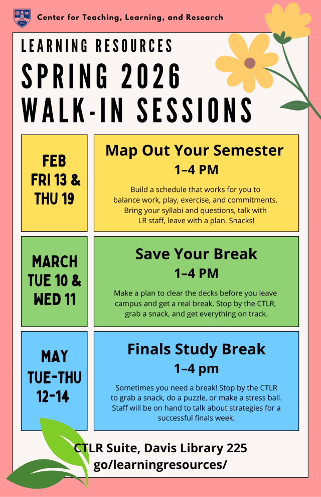 colorful event poster with list, leaves and flowers