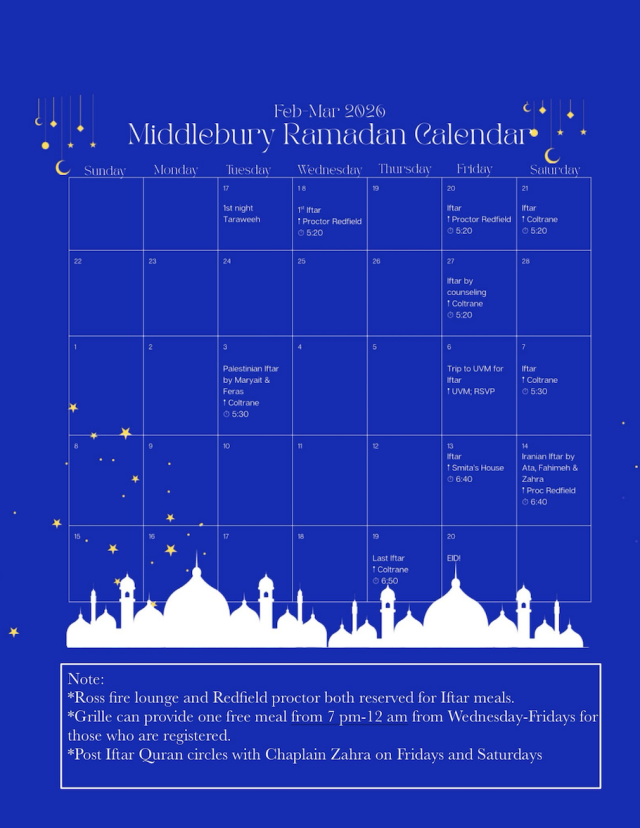 blue calendar with white outlines of Muslim city scape