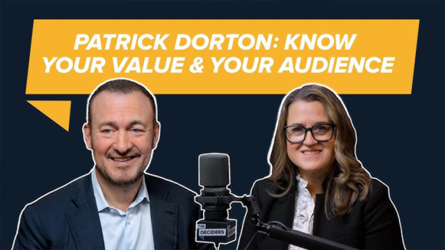 Patrick Dorton '90 with Microphone and Guest on podcast