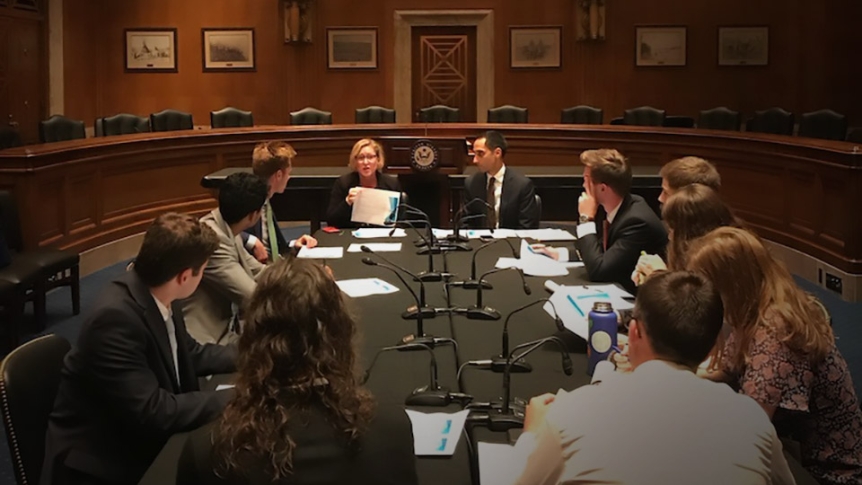 Students work with policy makers as part of a CapitolWorks project in Washington, DC.