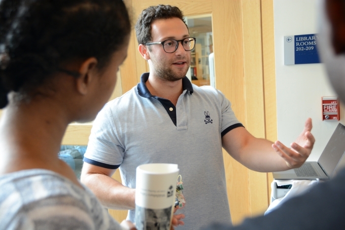 Jay Silverstein ’19, a member of the STEM Innovation team, discusses one portion of his team's project–a stand-alone, Bluetooth-enabled ethanol sensor that determines the alcohol content in a drink.