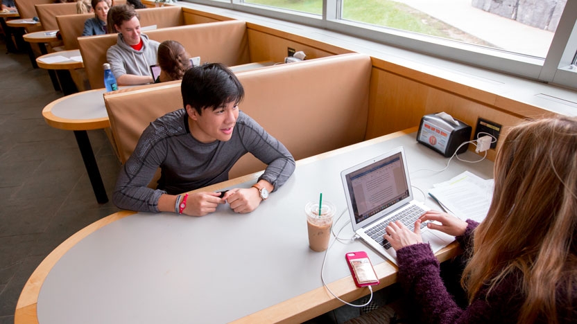 Students meet up for a coffee break at Wilson Café.