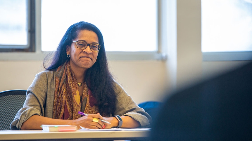 Guest lecturer Emily Bernard leads a writing workshop during her visit.