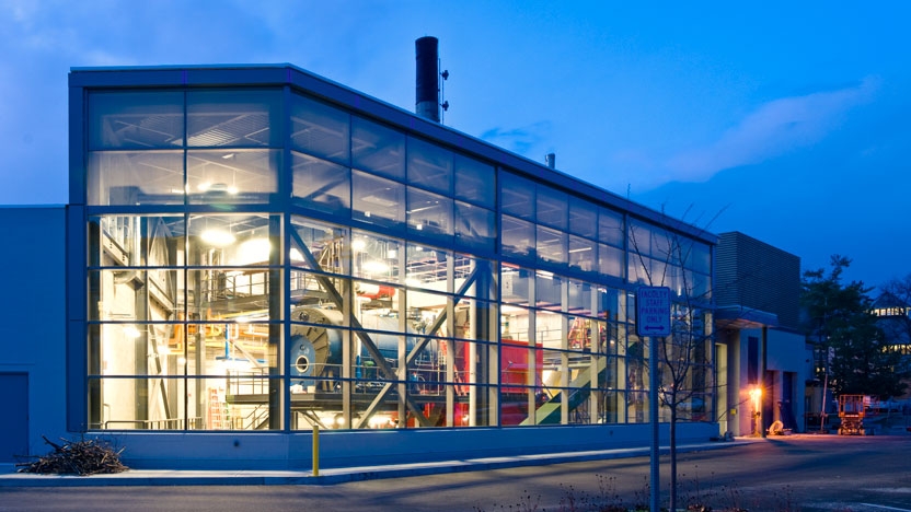 Exterior view of the biomass gasification plant on the Vermont campus.