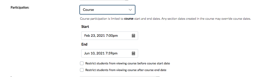 Screen-shot showing the Participation settings in Canvas if Participation is changed from Term to Course.
