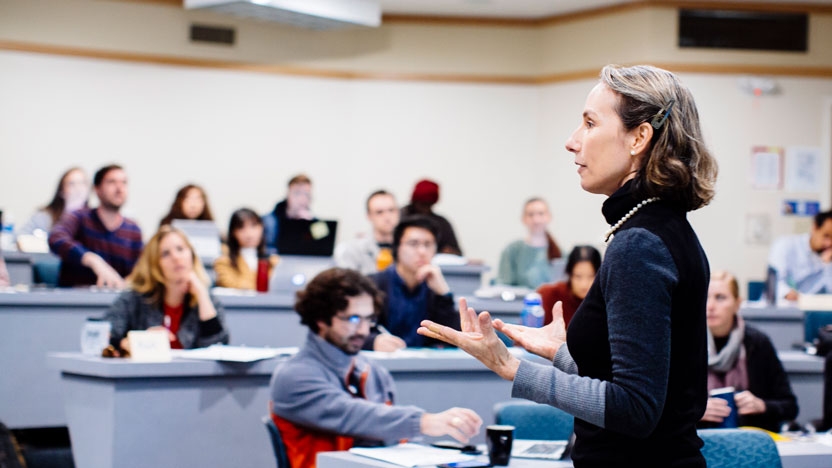 A faculty member teaches a class.