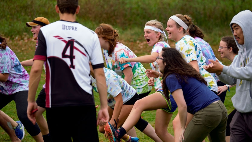 Students gather for a Quidditch event on campus.