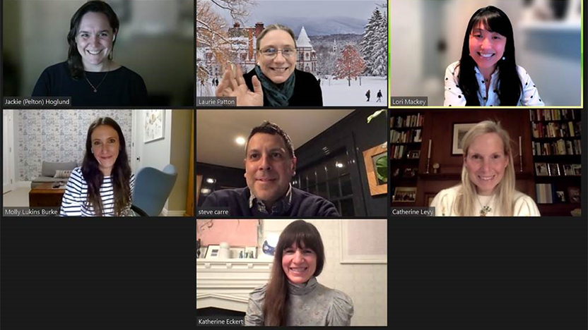 zoom screen showing President Laurie Patton and members of the class of 1997