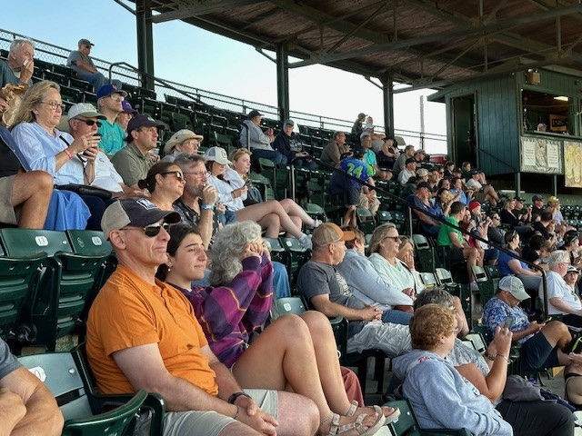 Group of Middlebury Employees sitting in the stands at Centennial Field waiting for the game to start. 