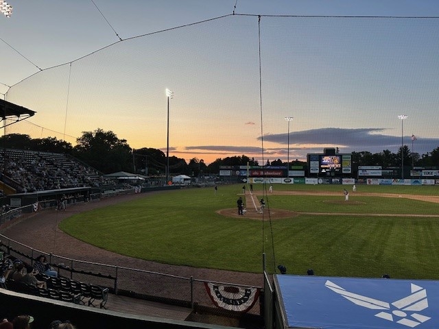 The baseball field at dusk