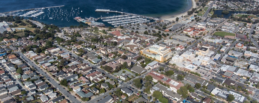 A view of the bay in Monterey, CA via drone.