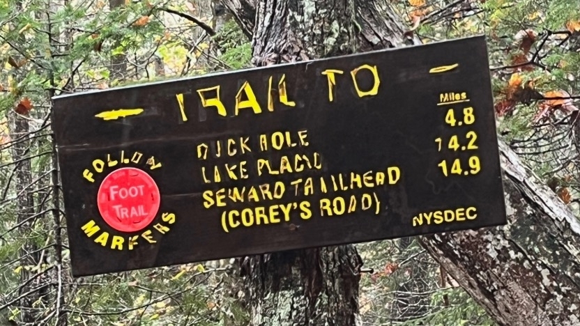 Trail sign for Lake Placid trail system.