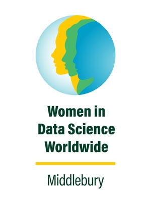 Image of womens illlustrated profiles with the words Women in Data Science Worldwide at Middlebury.