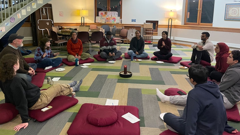 A meditation session in the Crest Room.