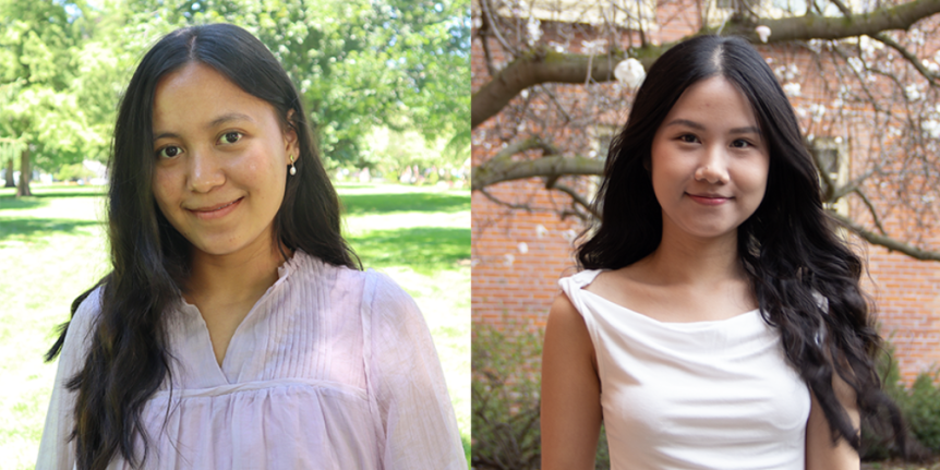 Two profile photos of women standing outside in nature.