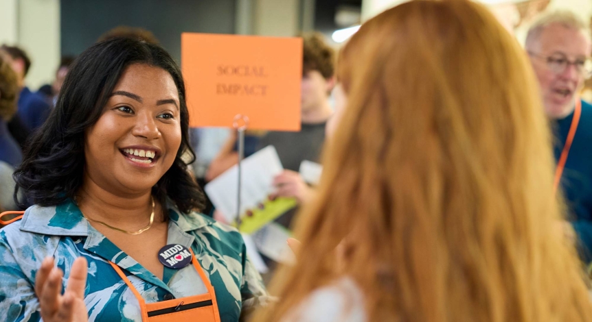 A parent speaks with a student.