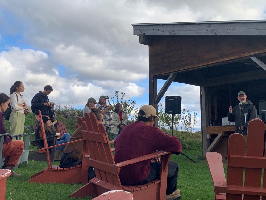 Pavilion at the Knoll with New Perennials students sitting around