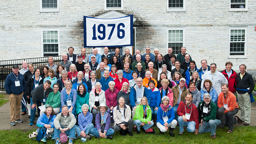 Class of 1976 group photo with banner at Reunion 2016