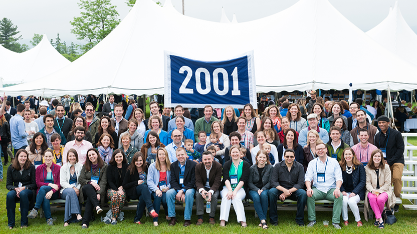 Class of 2001 photo under the tents at the Reunion 2016