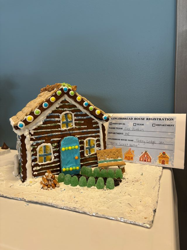 Gingerbread recreation of the Tarket Lodge in Salisbury VT