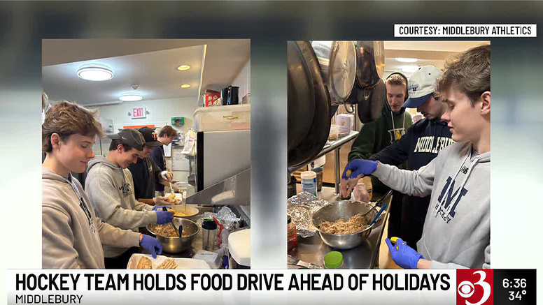 Student athletes from the hockey team prepare meals