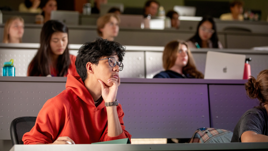 Students in Axinn lecture hall during class
