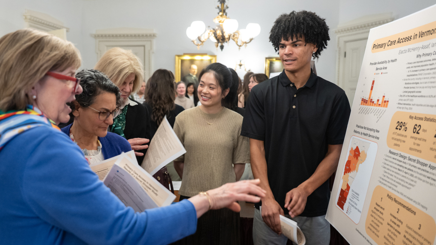 Students present findings at the Vermont state house.