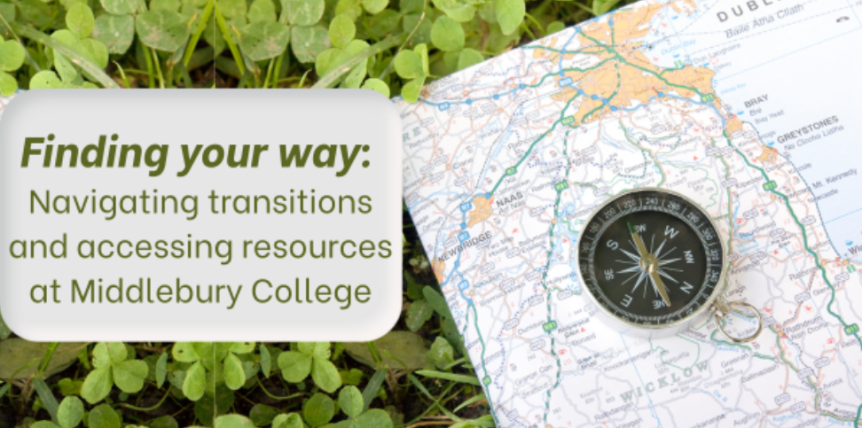 An image of a compass on a map with the title "Finding Your Way - Navigating Transitions and Accessing Resources at Midd".