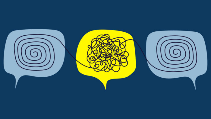Three talk bubbles with squiggly lines connecting them.
