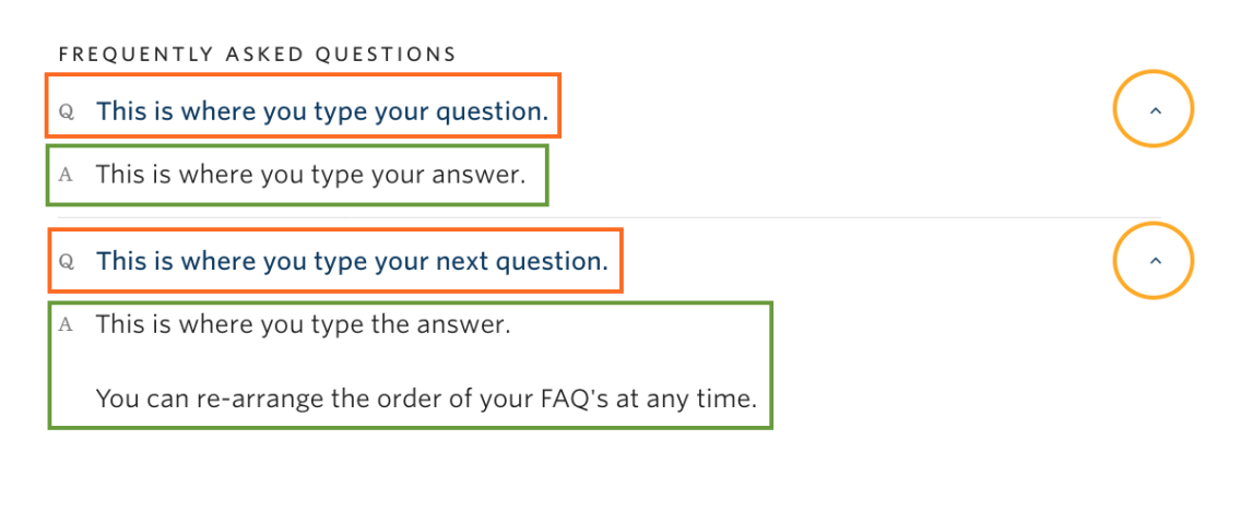 Screenshot of an example FAQ component.