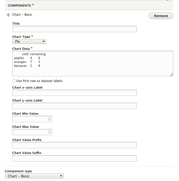 Pie chart editing interface