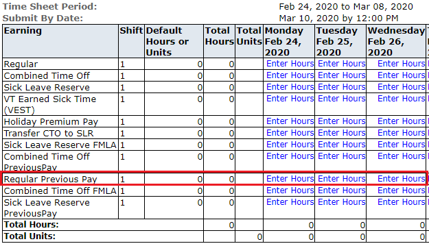 How to enter previous pay on a Banner time sheet.