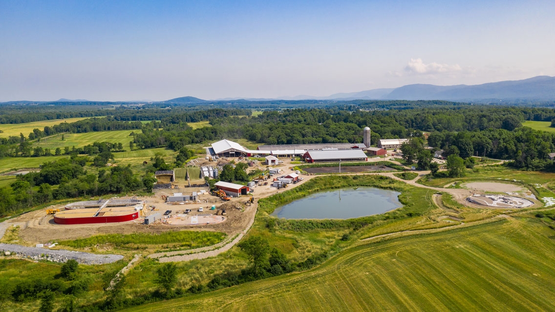 Aerial view of the digester at Goodrich Farm.