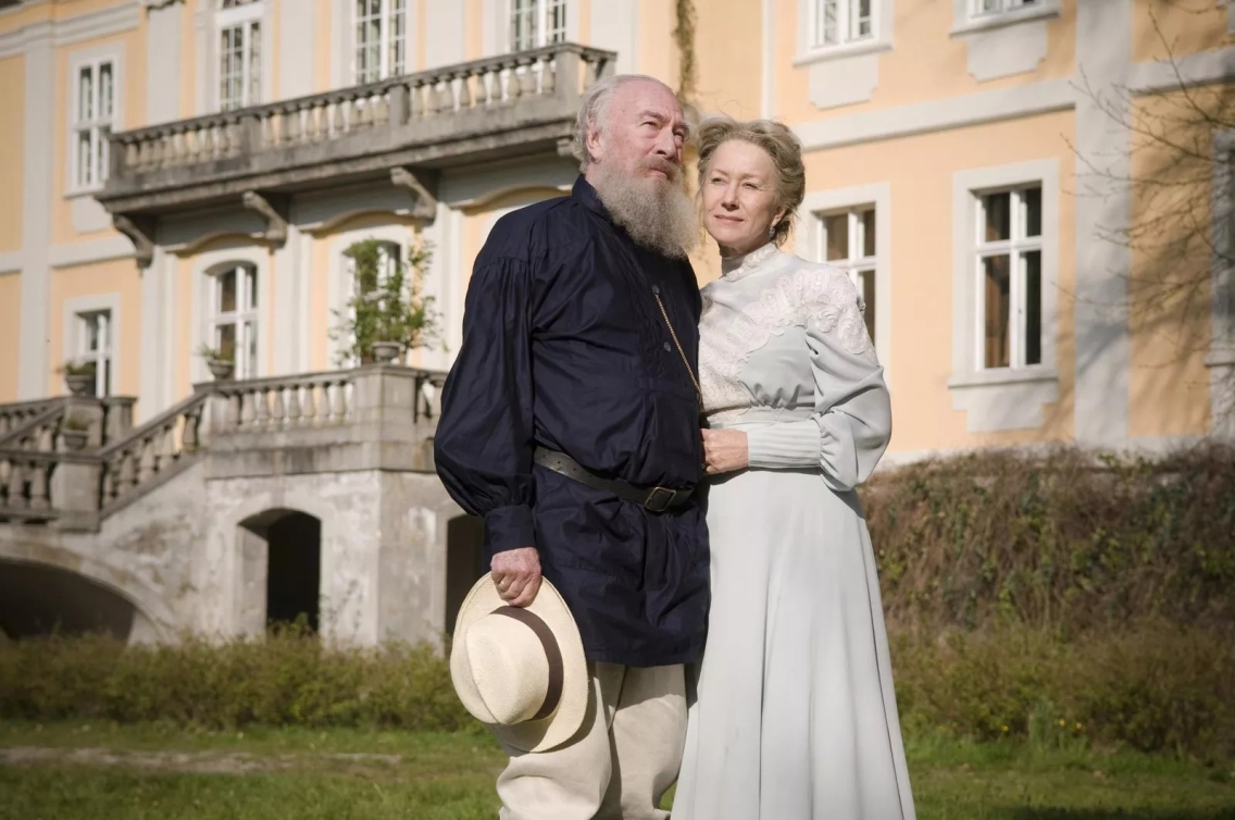 Christopher Plummer and Helen Mirren pose in character as Leo Tolstoy and Sofya Tolstaya on the set of Russian period piece The Last Station.