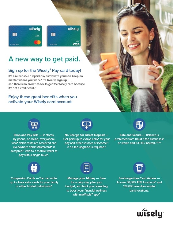 Brochure of information for Wisely Pay card