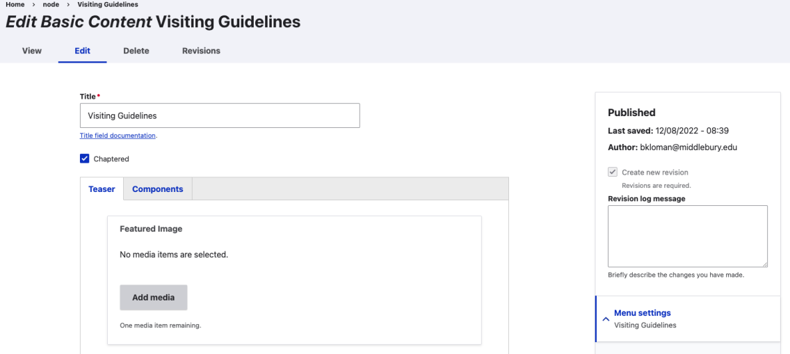 A screenshot of the new look in the edit module.
