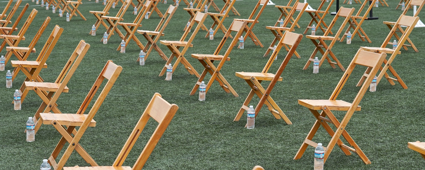 Chairs lined up for commencement.