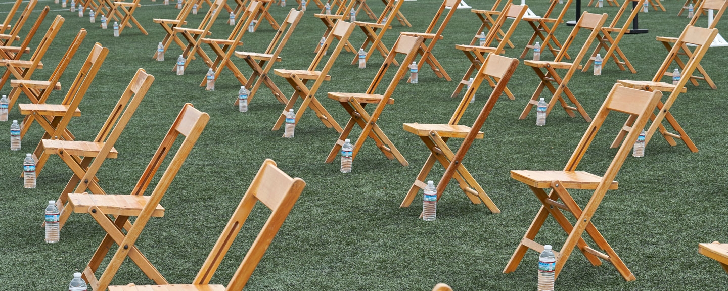Chairs lined up for commencement.