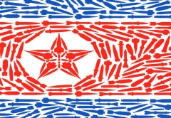 Flag of North Korea with bombs imbedded in the design