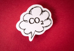Word bubble with text CO2 on a red background