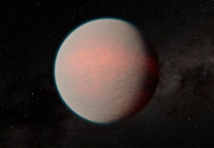 This artist's impression shows a hazy sub-Neptune-sized planet recently observed with the James Webb Space Telescope.