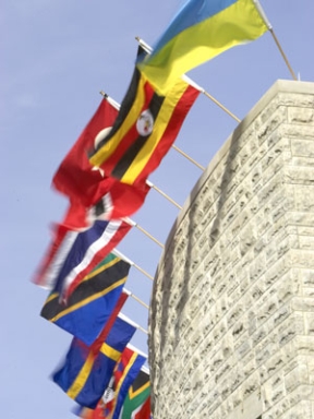 Flags from around the world represent Middlebury's global reach.