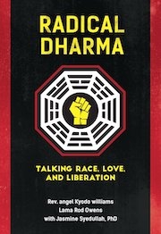 Radical Dharma by Rev angel Kyodo Williams, Lama Rod Owens, and Jasmine Syedullah PhD. Black power fist symbol
