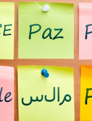Post It notes with the word Peace written in different languages