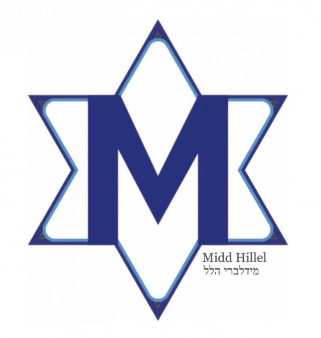 Large blue M for Middlebury fills the center of a blue Star of David