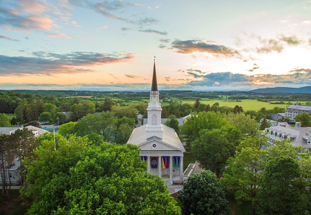 Drone photo of the Middlebury Chapel