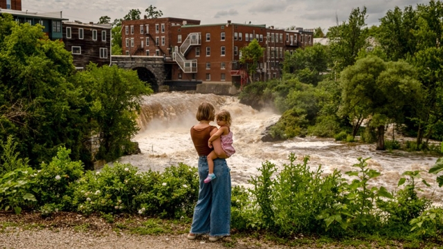 Middlebury 2023 Place Otter Creek Flooded With Mother and Child