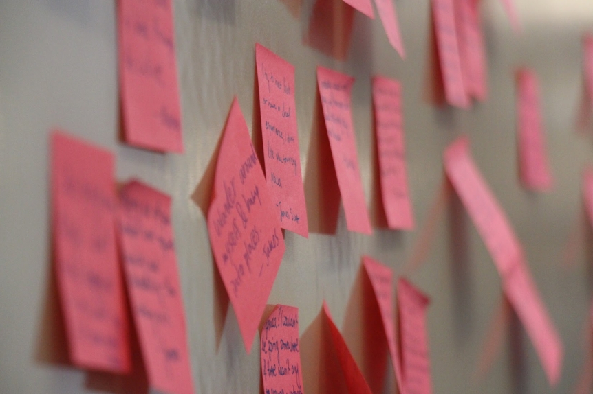 sticky notes on a board