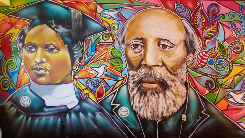 Mural of Anderson and Freeman.